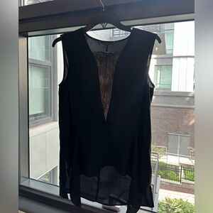 BCBGMAXAZRIA Black Lace Sheer Peplum Top – Size S
